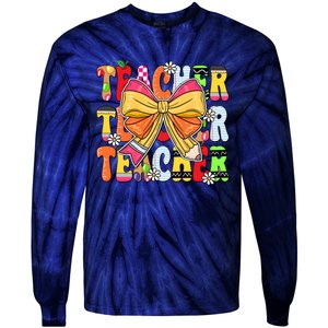 Coquette Bow Pencil Teacher Life Tie-Dye Long Sleeve Shirt