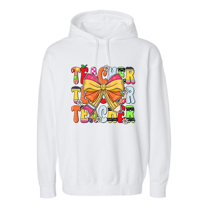 Coquette Bow Pencil Teacher Life Garment-Dyed Fleece Hoodie