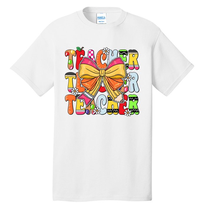 Coquette Bow Pencil Teacher Life Tall T-Shirt