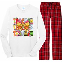 Coquette Bow Pencil Teacher Life Long Sleeve Pajama Set