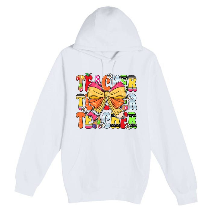 Coquette Bow Pencil Teacher Life Premium Pullover Hoodie