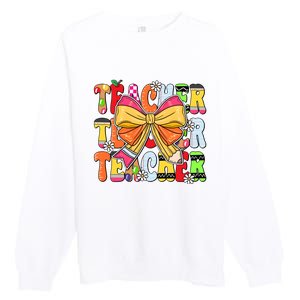 Coquette Bow Pencil Teacher Life Premium Crewneck Sweatshirt