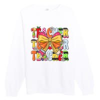 Coquette Bow Pencil Teacher Life Premium Crewneck Sweatshirt