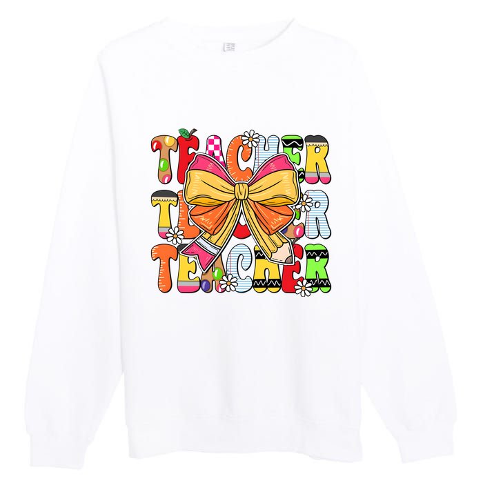 Coquette Bow Pencil Teacher Life Premium Crewneck Sweatshirt