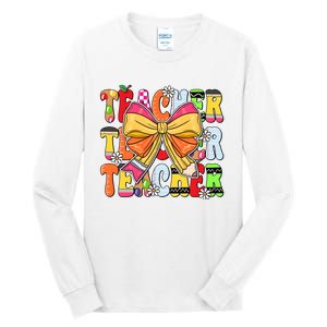 Coquette Bow Pencil Teacher Life Tall Long Sleeve T-Shirt