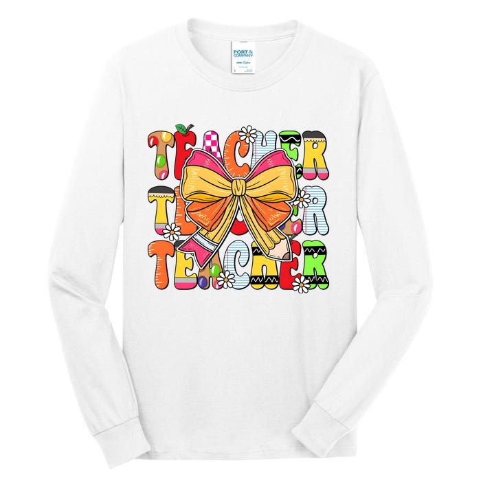 Coquette Bow Pencil Teacher Life Tall Long Sleeve T-Shirt