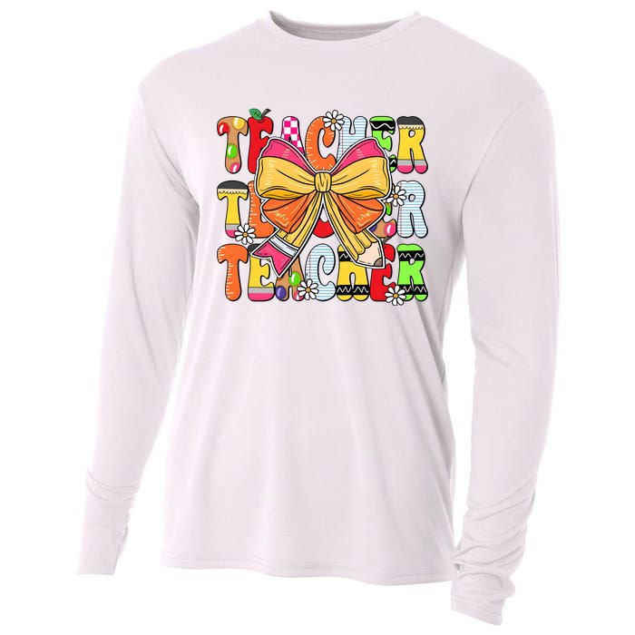 Coquette Bow Pencil Teacher Life Cooling Performance Long Sleeve Crew