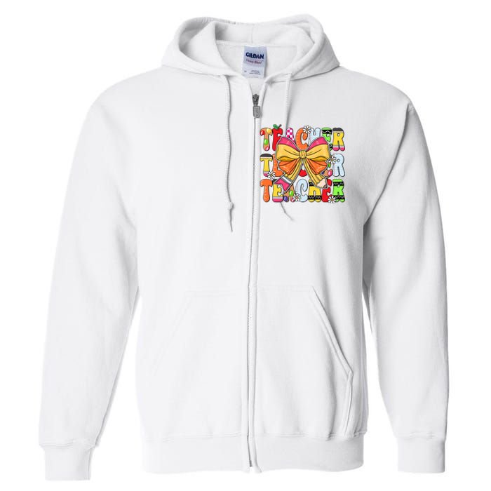 Coquette Bow Pencil Teacher Life Full Zip Hoodie