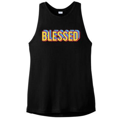 Colorful Blessed Quote Gift Ladies PosiCharge Tri-Blend Wicking Tank