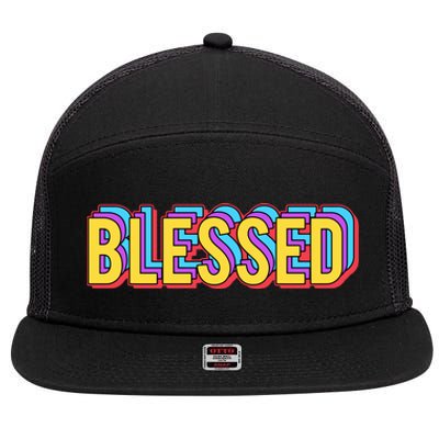 Colorful Blessed Quote Gift 7 Panel Mesh Trucker Snapback Hat