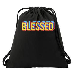 Colorful Blessed Quote Gift Drawstring Bag