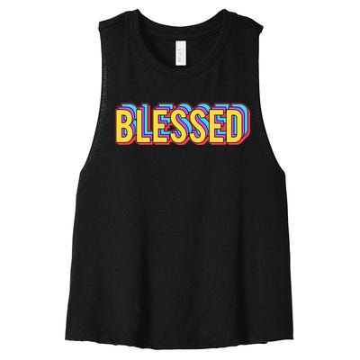 Colorful Blessed Quote Gift Women's Racerback Cropped Tank