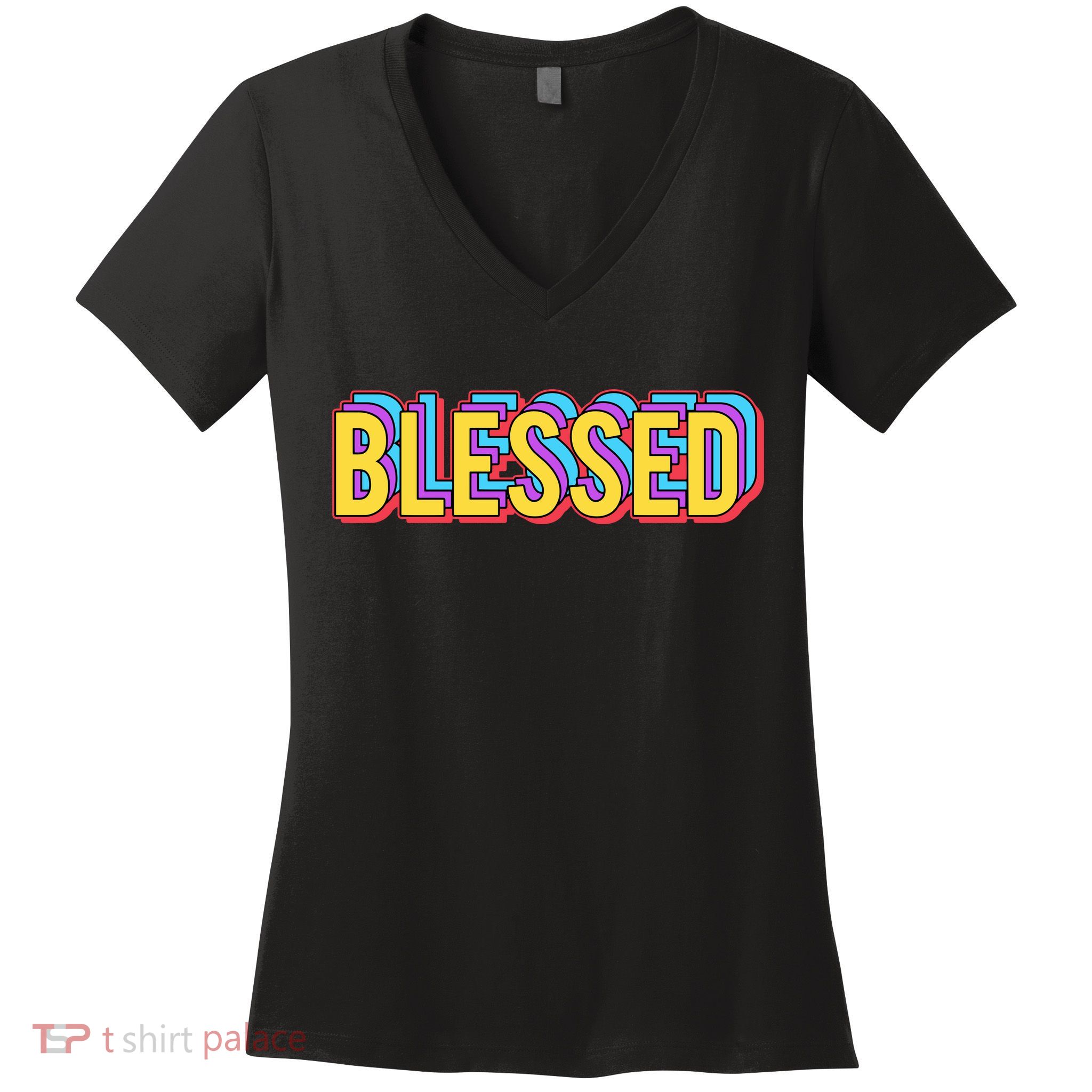 Colorful Blessed Quote Gift Women's V-Neck T-Shirt