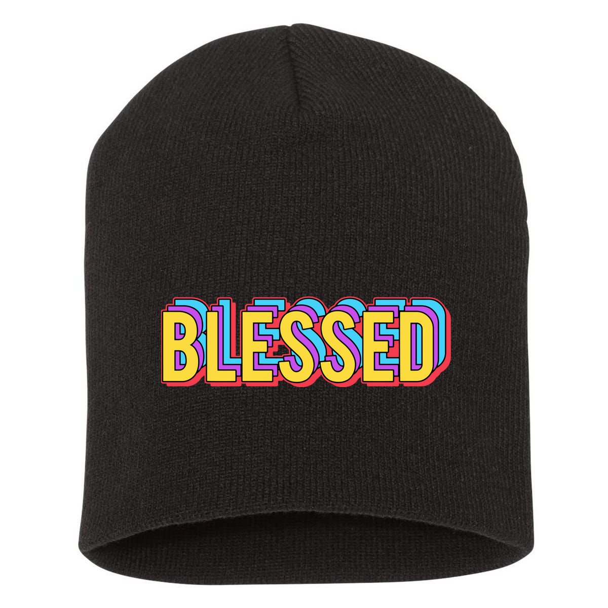 Colorful Blessed Quote Gift Short Acrylic Beanie
