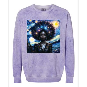 Colorfull Black Queen Afro American Starry Night Junenth Great Gift Colorblast Crewneck Sweatshirt