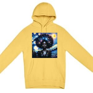 Colorfull Black Queen Afro American Starry Night Junenth Great Gift Premium Pullover Hoodie