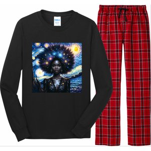 Colorfull Black Queen Afro American Starry Night Junenth Great Gift Long Sleeve Pajama Set