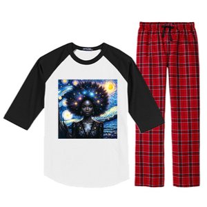 Colorfull Black Queen Afro American Starry Night Junenth Great Gift Raglan Sleeve Pajama Set