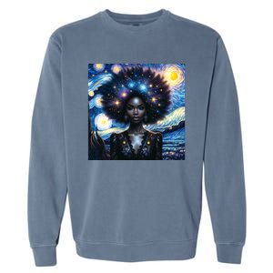 Colorfull Black Queen Afro American Starry Night Junenth Great Gift Garment-Dyed Sweatshirt