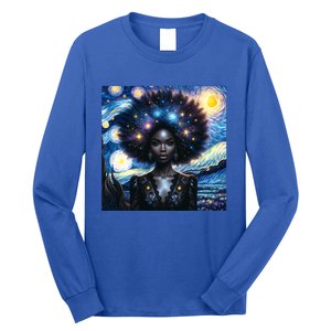 Colorfull Black Queen Afro American Starry Night Junenth Great Gift Long Sleeve Shirt