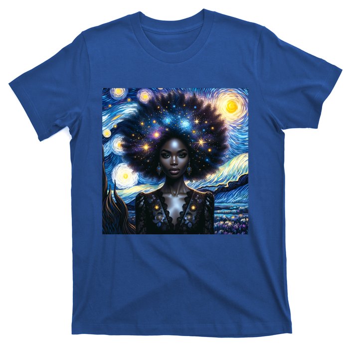 Colorfull Black Queen Afro American Starry Night Junenth Great Gift T-Shirt