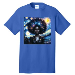 Colorfull Black Queen Afro American Starry Night Junenth Great Gift Tall T-Shirt