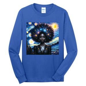 Colorfull Black Queen Afro American Starry Night Junenth Great Gift Tall Long Sleeve T-Shirt