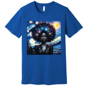 Colorfull Black Queen Afro American Starry Night Junenth Great Gift Premium T-Shirt