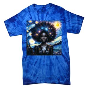 Colorfull Black Queen Afro American Starry Night Junenth Great Gift Tie-Dye T-Shirt