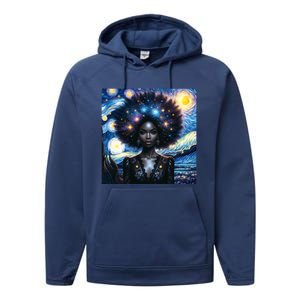 Colorfull Black Queen Afro American Starry Night Junenth Great Gift Performance Fleece Hoodie