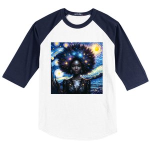 Colorfull Black Queen Afro American Starry Night Junenth Great Gift Baseball Sleeve Shirt