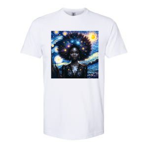 Colorfull Black Queen Afro American Starry Night Junenth Great Gift Softstyle CVC T-Shirt