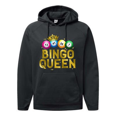 Cool Bingo Queen For Women Girls Lotto Casino Lucky Gambling Performance Fleece Hoodie