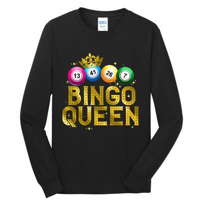 Cool Bingo Queen For Women Girls Lotto Casino Lucky Gambling Tall Long Sleeve T-Shirt