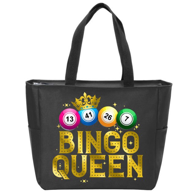 Cool Bingo Queen For Women Girls Lotto Casino Lucky Gambling Zip Tote Bag