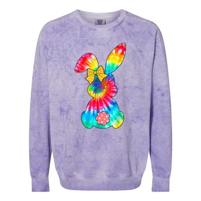 Cute Bunny Rabbit Tie Dye Bow Tie Easter Day Colorblast Crewneck Sweatshirt