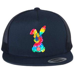 Cute Bunny Rabbit Tie Dye Bow Tie Easter Day Flat Bill Trucker Hat