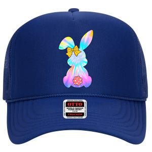 Cute Bunny Rabbit Tie Dye Bow Tie Easter Day High Crown Mesh Back Trucker Hat