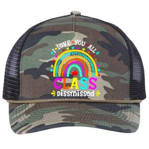 Cute Boho Rainbow Class Dismissed Last Day Of School Teacher Retro Rope Trucker Hat Cap