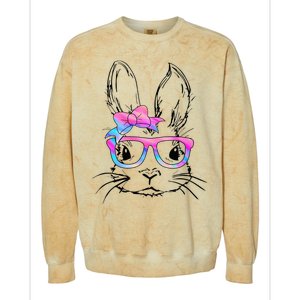 Cute Bunny Rabbit Face Tie Dye Glasses Easter Day Colorblast Crewneck Sweatshirt