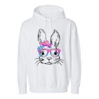 Cute Bunny Rabbit Face Tie Dye Glasses Easter Day Garment-Dyed Fleece Hoodie