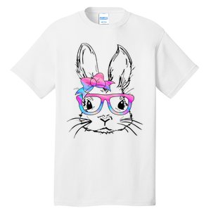 Cute Bunny Rabbit Face Tie Dye Glasses Easter Day Tall T-Shirt