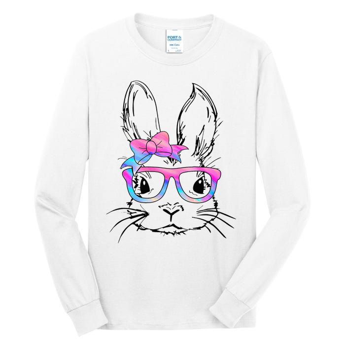 Cute Bunny Rabbit Face Tie Dye Glasses Easter Day Tall Long Sleeve T-Shirt