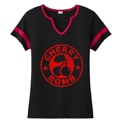 Cherry Bomb Retro Cherries Design Distressed Ladies Halftime Notch Neck Tee