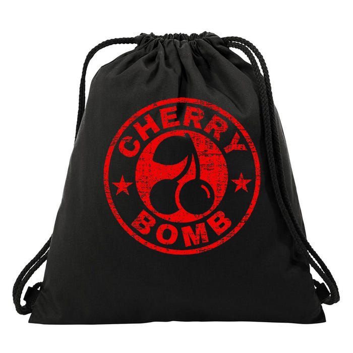 Cherry Bomb Retro Cherries Design Distressed Drawstring Bag