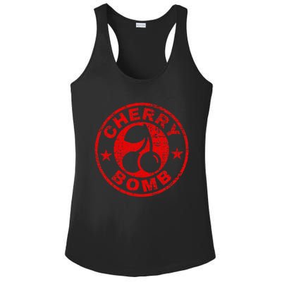 Cherry Bomb Retro Cherries Design Distressed Ladies PosiCharge Competitor Racerback Tank