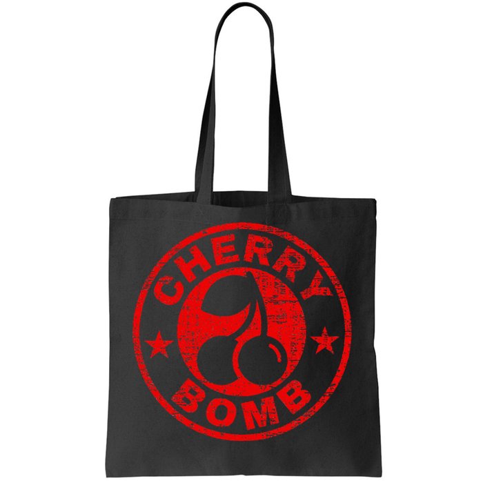 Cherry Bomb Retro Cherries Design Distressed Tote Bag