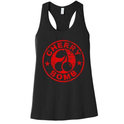 Cherry Bomb Retro Cherries Design Distressed Women's Racerback Tank