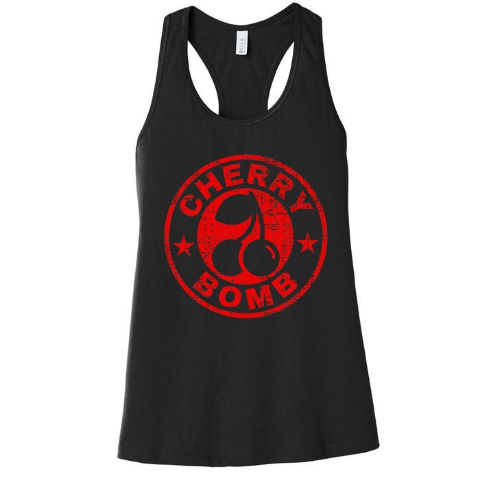 Cherry Bomb Retro Cherries Design Distressed Women's Racerback Tank