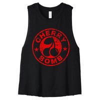 Cherry Bomb Retro Cherries Design Distressed Women's Racerback Cropped Tank